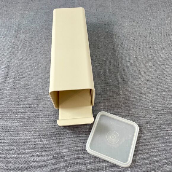 Tupperware Cheese Keeper In Almond Container 3 PC 9.5" x 3.5" x 3.5" Vintage - Picture 1 of 9